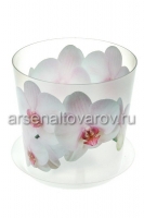 Кашпо для орхидеи пластиковое 1,2 л 12,5*12,5 см с поддоном орхидея белая Деко (М 3105) (Идея)