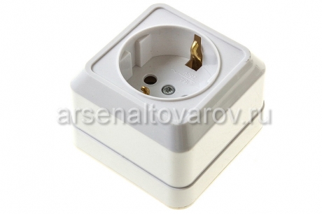 розетка одноместная открытая проводка Олимп 16 А с заземлением белая (О0028) 91164 (КНР)
