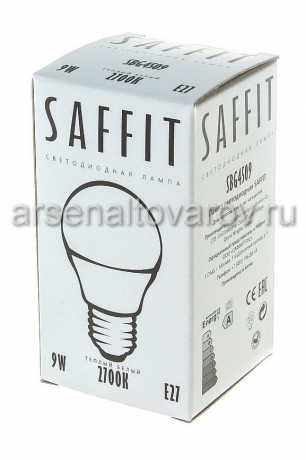 лампа светодиодная Саффит 9 Вт (аналог 90 Вт) Е27 (большой цоколь) 2700К теплый белый свет шар (SBG4509) (55082) 1656