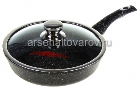сковорода алюминиевая литая с антипригарным покрытием 26 см стеклянная крышка Гранит (с2652аг) (Горница)