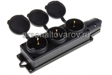 колодка розеточная 3 гнезда 16 А с заземлением каучук Универсал Компакт (1323) 2670 черная