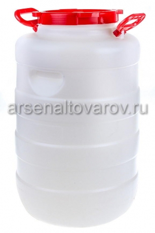 бочка пластиковая 50 л для пищевых диаметр горла 195 мм круглая с навесными ручками Дачная белая (Ижевск)
