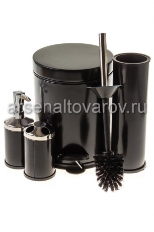 набор для ванной нержавеющий 4 предмета (ведро для мусора с педалью + ершик для унитаза + дозатор + подставка для зубных щеток) (ЕК-4) черный (Турция)