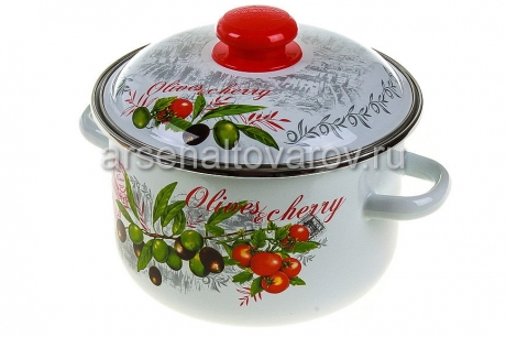 кастрюля эмалированная 3 л (3MD181M) Оливки и черри (Сибирские товары)