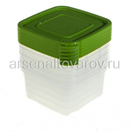 контейнер для СВЧ пластиковый (набор из 5 шт) 0,2 л Каскад Квадро (С67905) прозрачный (Полимербыт)