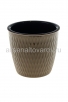 Кашпо для цветов пластиковое  1,1 л 13,2*11,8 см со вставкой серо-коричневое Керама (582) (Эльфпласт) 