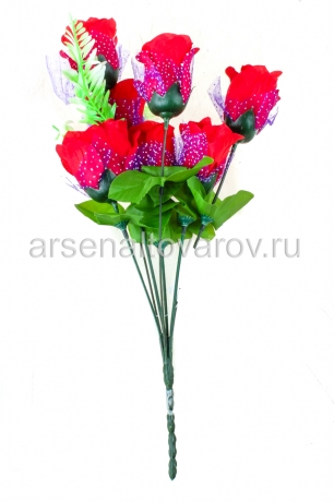 цветы искусственные Роза с сеткой 38 см (7 головок) 4 цвета (FY086)