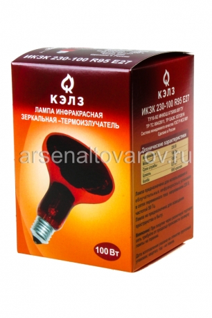 лампа накаливания для обогрева птиц и животных ИКЗК 100 Вт зеркальная красная в упаковке