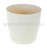 Кашпо для цветов пластиковое  1,8 л 15*15 см с поддоном слоновая кость Крокус (07059) (Ар-Пласт) 