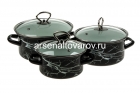 набор посуды эмалированный 3 предмета (1 + 1,5 л + 2,3 л) Черный мрамор-1-Экстра стиль (Керчь)